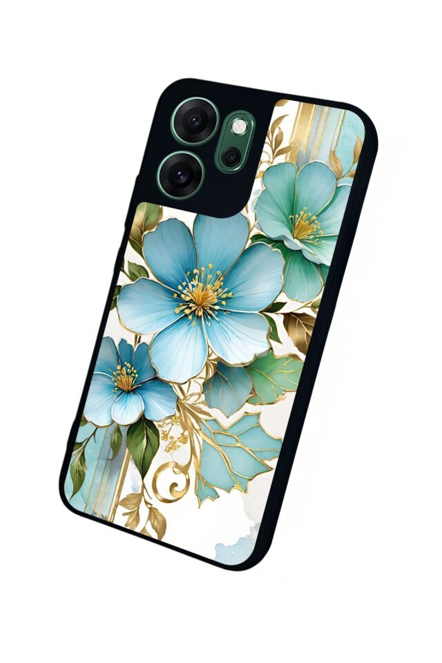 Oppo Reno 14F Uyumlu Yaldizli Cicek Tasarımlı Glossy Premium Kılıf
