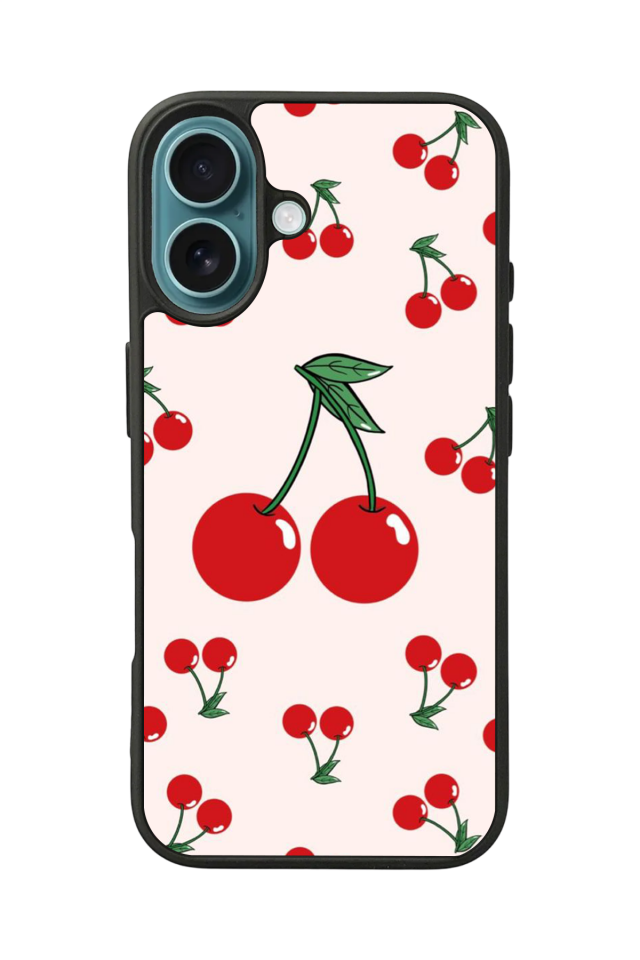 iPhone 16 Plus Uyumlu Kiraz Tasarımlı Glossy Premium Kılıf