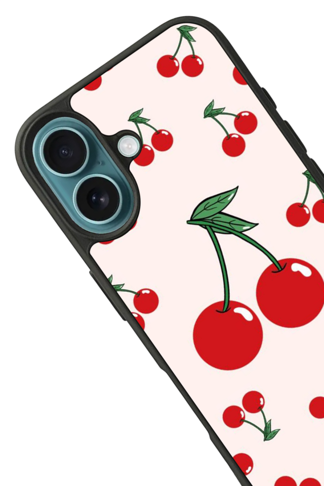 iPhone 16 Plus Uyumlu Kiraz Tasarımlı Glossy Premium Kılıf