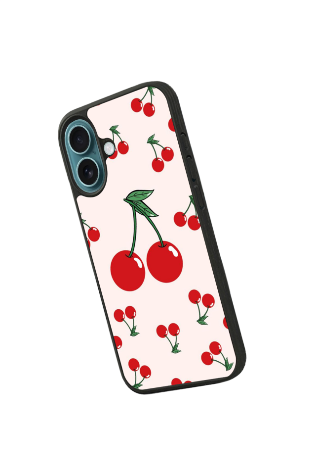 iPhone 16 Plus Uyumlu Kiraz Tasarımlı Glossy Premium Kılıf