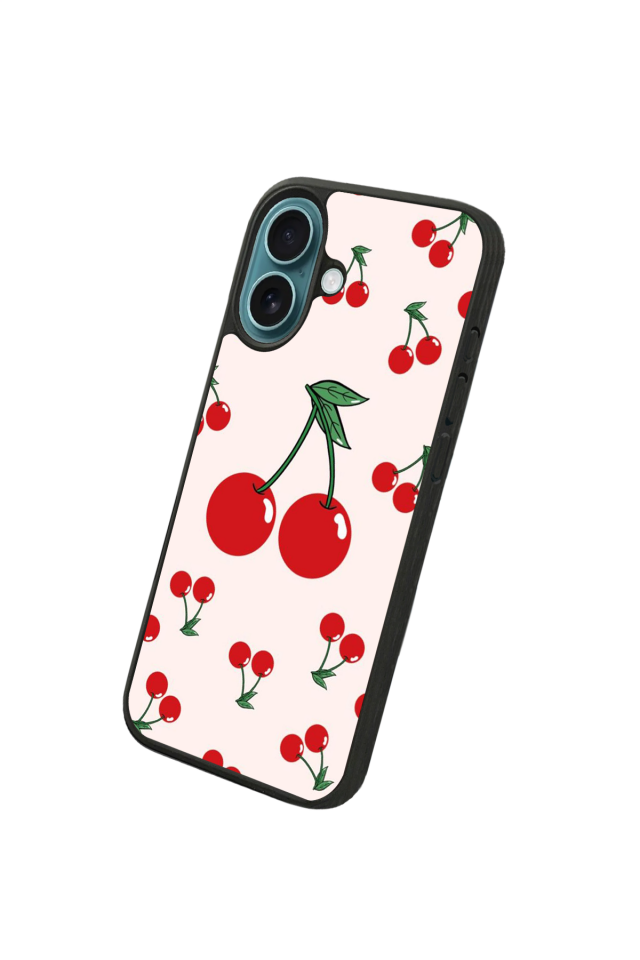 iPhone 16 Plus Uyumlu Kiraz Tasarımlı Glossy Premium Kılıf