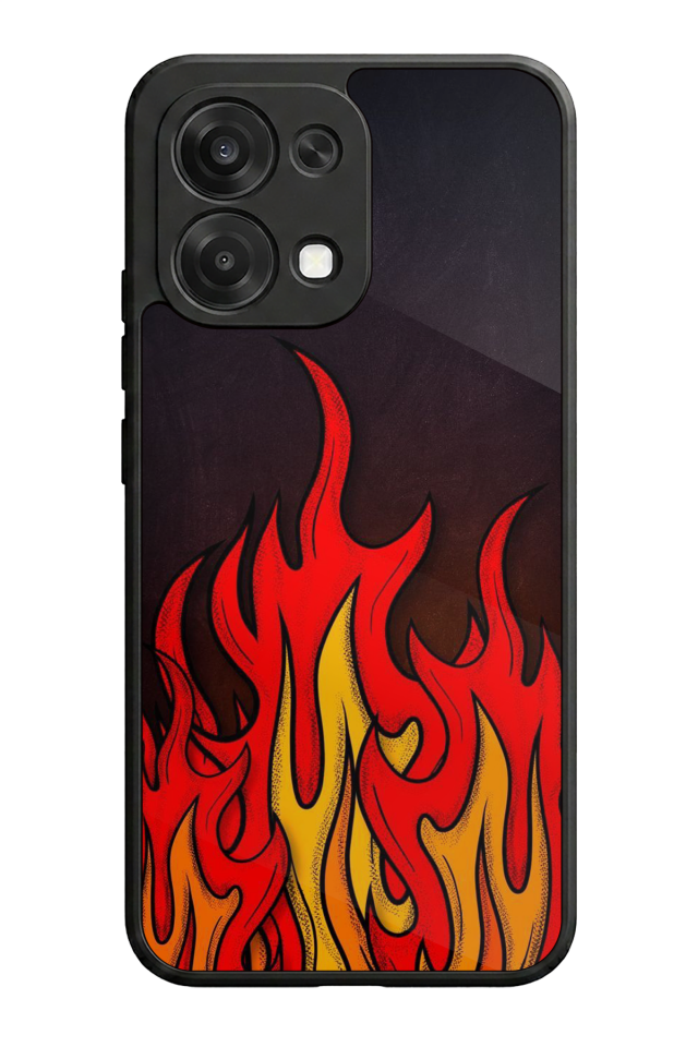 Oppo A6 Pro Uyumlu Retro Flame Patterns Tasarımlı Glossy Premium Kılıf