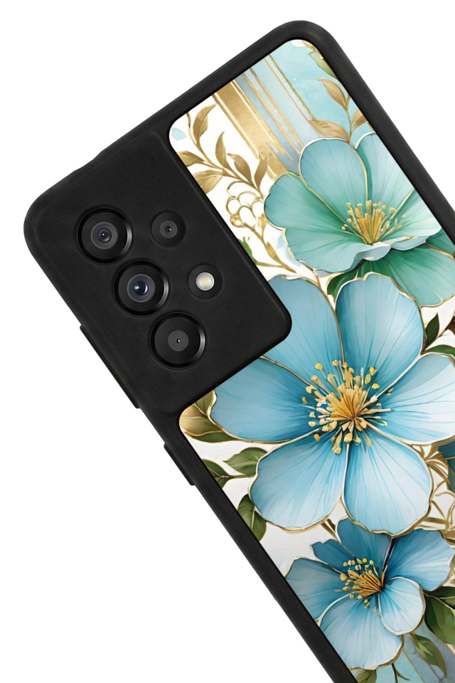 Samsung Galaxy A73 Uyumlu Yaldizli Cicek Tasarımlı Glossy Premium Kılıf