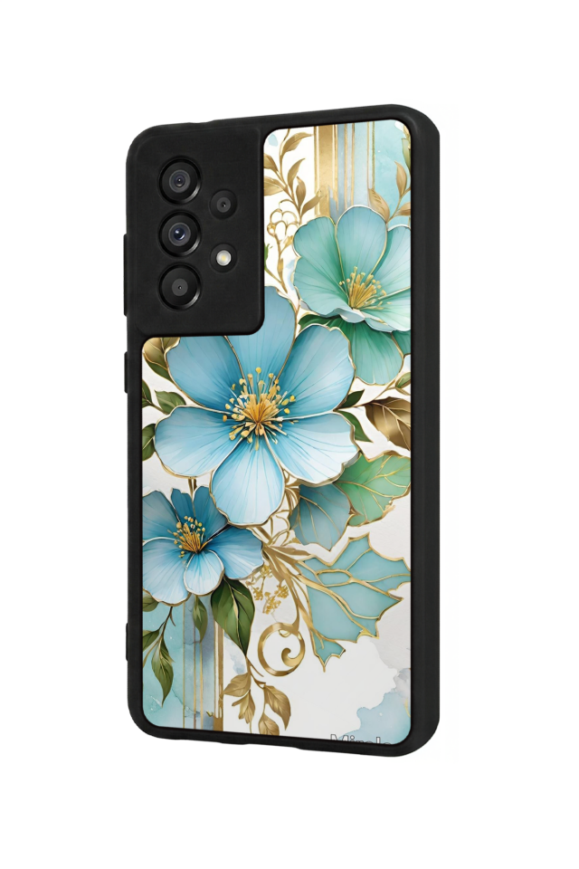 Samsung Galaxy A73 Uyumlu Yaldizli Cicek Tasarımlı Glossy Premium Kılıf