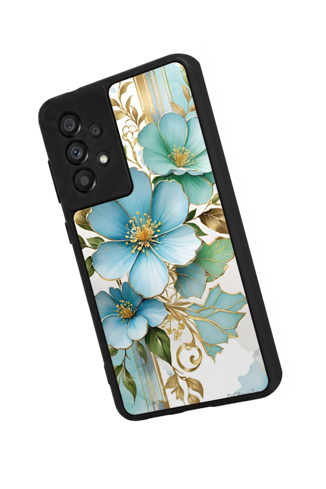 Samsung Galaxy A73 Uyumlu Yaldizli Cicek Tasarımlı Glossy Premium Kılıf