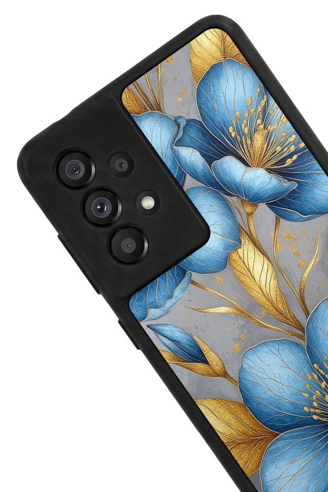 Samsung Galaxy A73 Uyumlu Yaldizli Cicek Tasarımlı Glossy Premium Kılıf