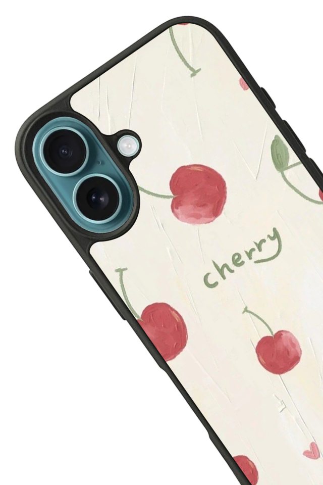 iPhone 16 Plus Uyumlu Kiraz Tasarımlı Glossy Premium Kılıf