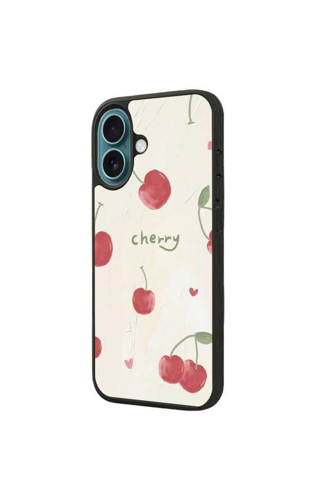 iPhone 16 Plus Uyumlu Kiraz Tasarımlı Glossy Premium Kılıf