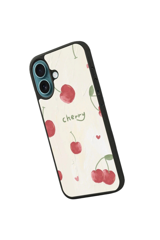 iPhone 16 Plus Uyumlu Kiraz Tasarımlı Glossy Premium Kılıf
