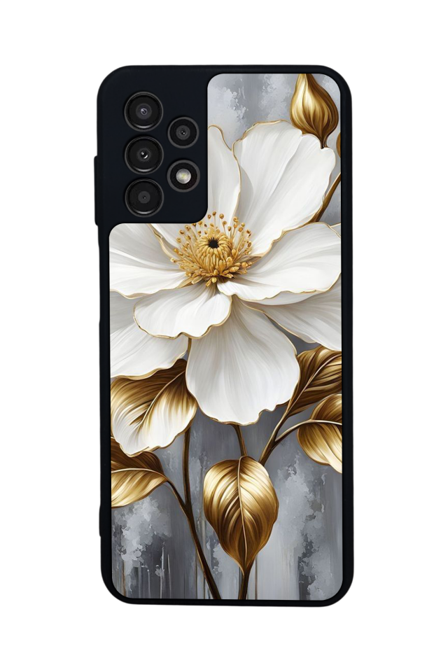 Samsung Galaxy A23 Uyumlu Yaldizli Cicek Tasarımlı Glossy Premium Kılıf