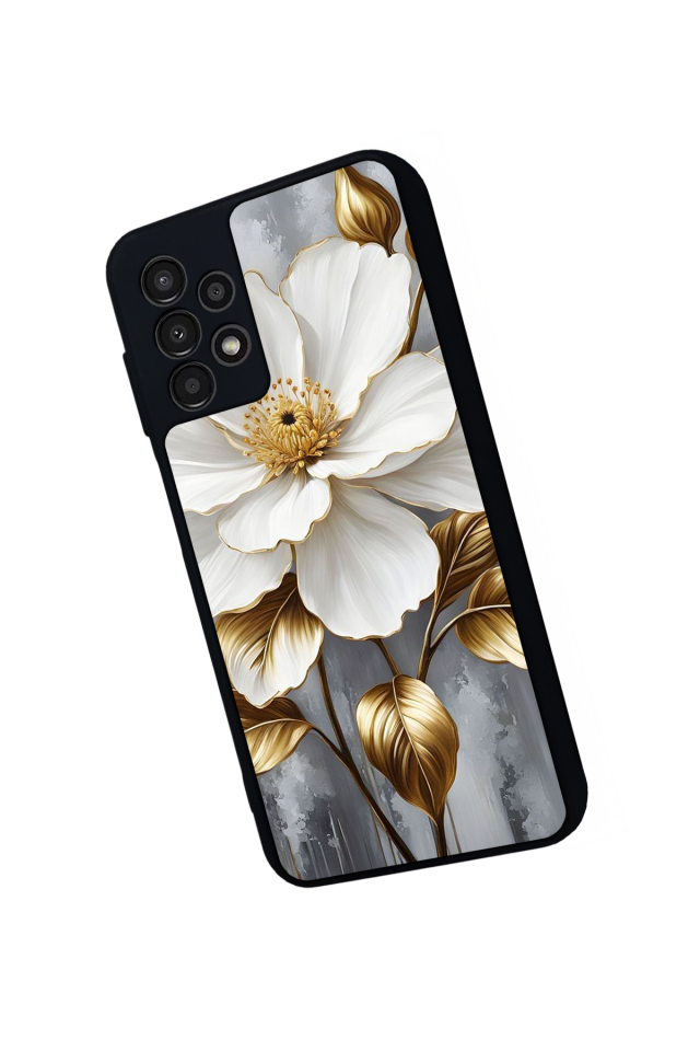 Samsung Galaxy A23 Uyumlu Yaldizli Cicek Tasarımlı Glossy Premium Kılıf