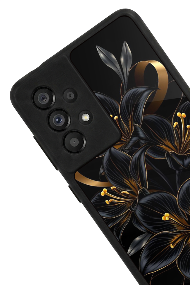 Samsung Galaxy A73 Uyumlu Yaldizli Cicek Tasarımlı Glossy Premium Kılıf
