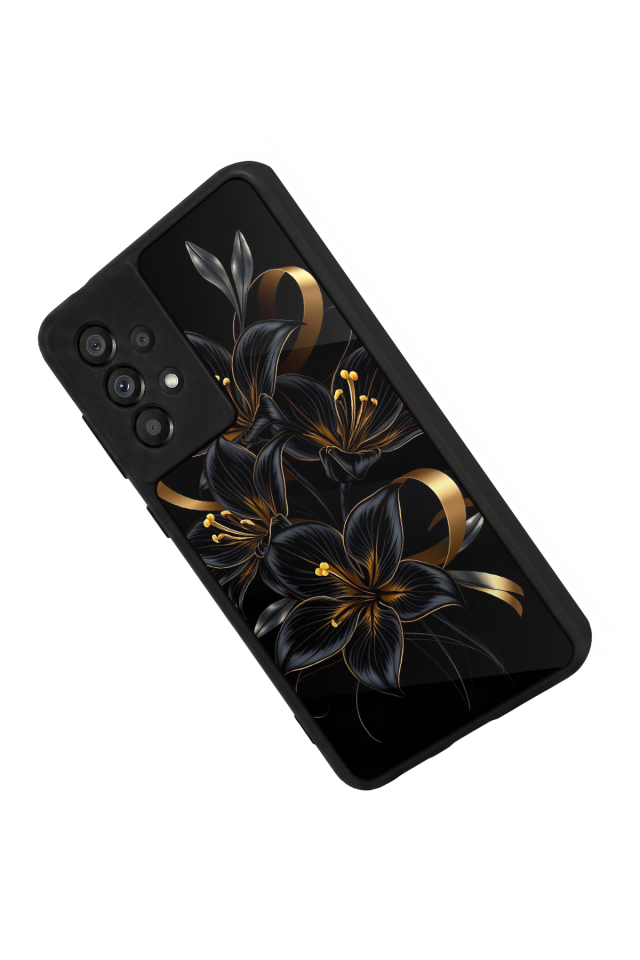 Samsung Galaxy A73 Uyumlu Yaldizli Cicek Tasarımlı Glossy Premium Kılıf