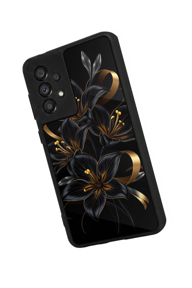Samsung Galaxy A73 Uyumlu Yaldizli Cicek Tasarımlı Glossy Premium Kılıf