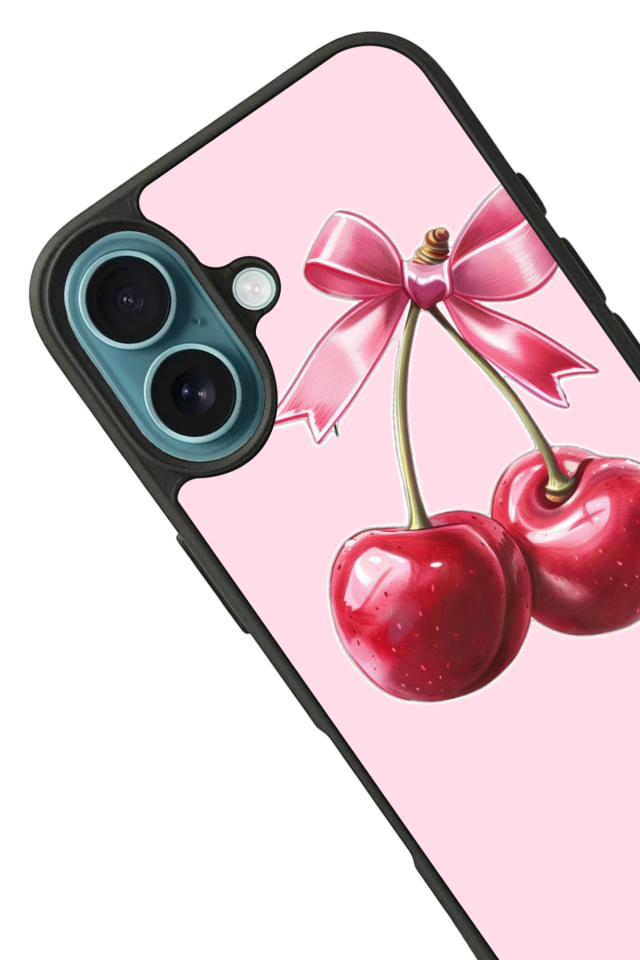 iPhone 16 Plus Uyumlu Kiraz Tasarımlı Glossy Premium Kılıf