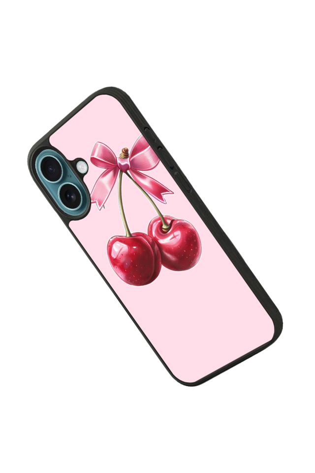 iPhone 16 Plus Uyumlu Kiraz Tasarımlı Glossy Premium Kılıf
