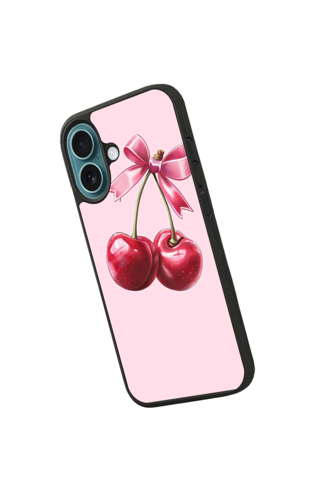iPhone 16 Plus Uyumlu Kiraz Tasarımlı Glossy Premium Kılıf