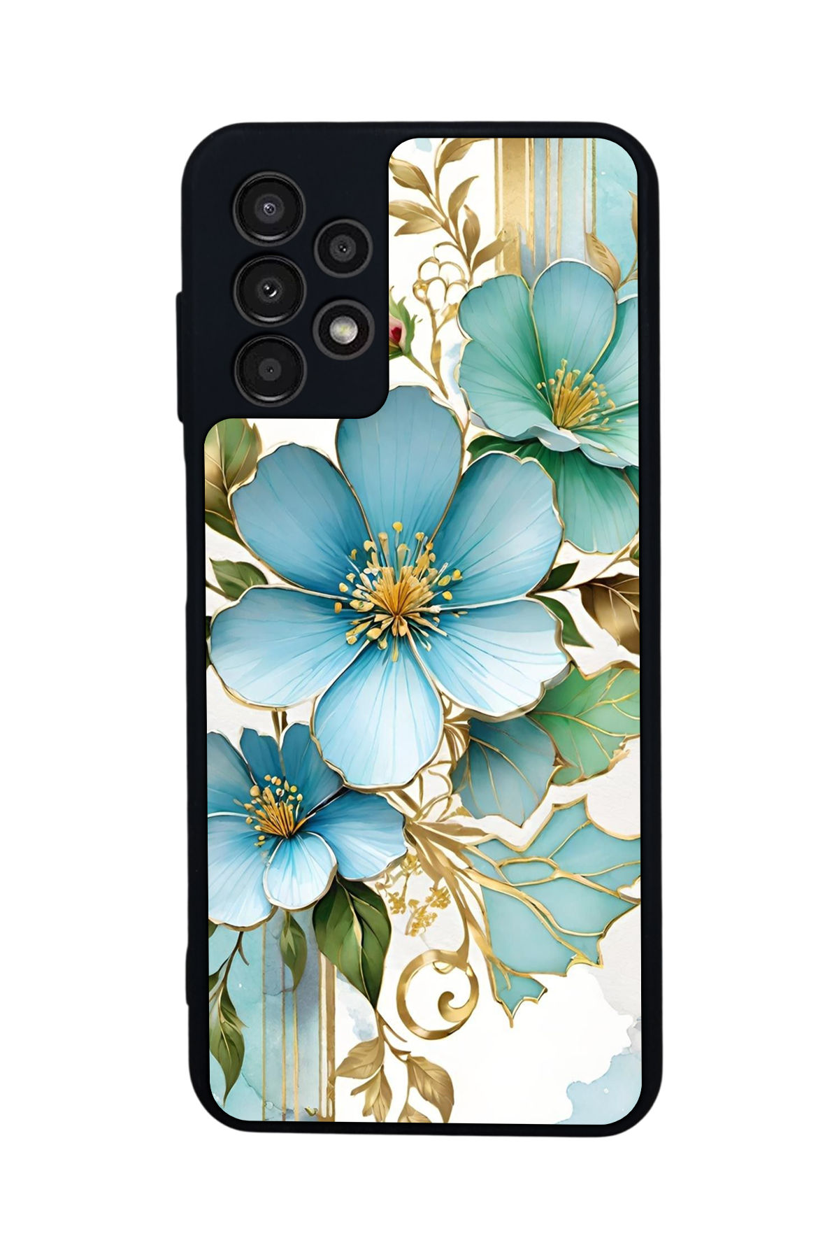 Samsung Galaxy A23 Uyumlu Yaldizli Cicek Tasarımlı Glossy Premium Kılıf