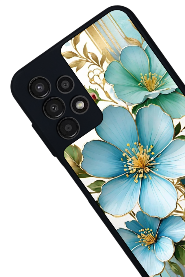 Samsung Galaxy A23 Uyumlu Yaldizli Cicek Tasarımlı Glossy Premium Kılıf
