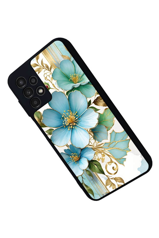 Samsung Galaxy A23 Uyumlu Yaldizli Cicek Tasarımlı Glossy Premium Kılıf