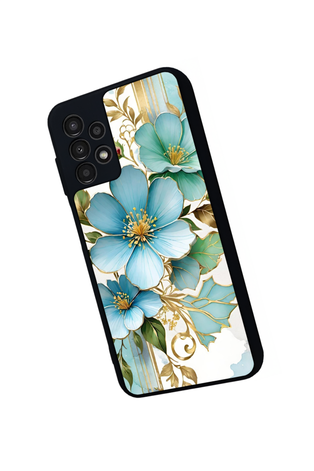 Samsung Galaxy A23 Uyumlu Yaldizli Cicek Tasarımlı Glossy Premium Kılıf