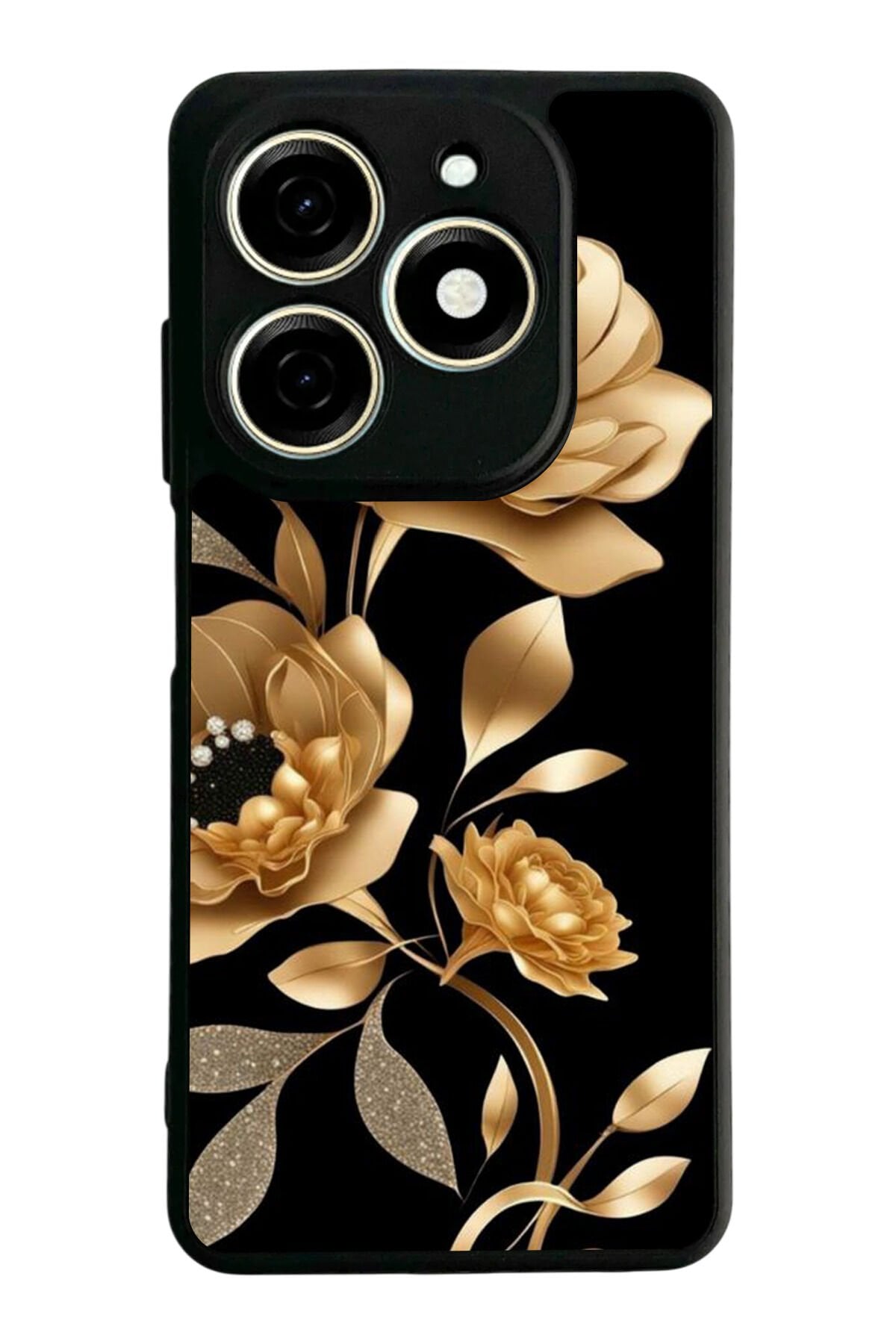 Infınıx Smart 8 Pro Uyumlu Yaldizli Cicek Tasarımlı Glossy Premium Kılıf