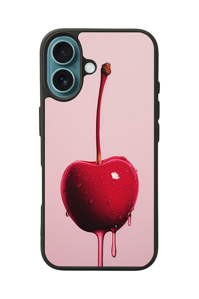 iPhone 16 Plus Uyumlu Kiraz Tasarımlı Glossy Premium Kılıf