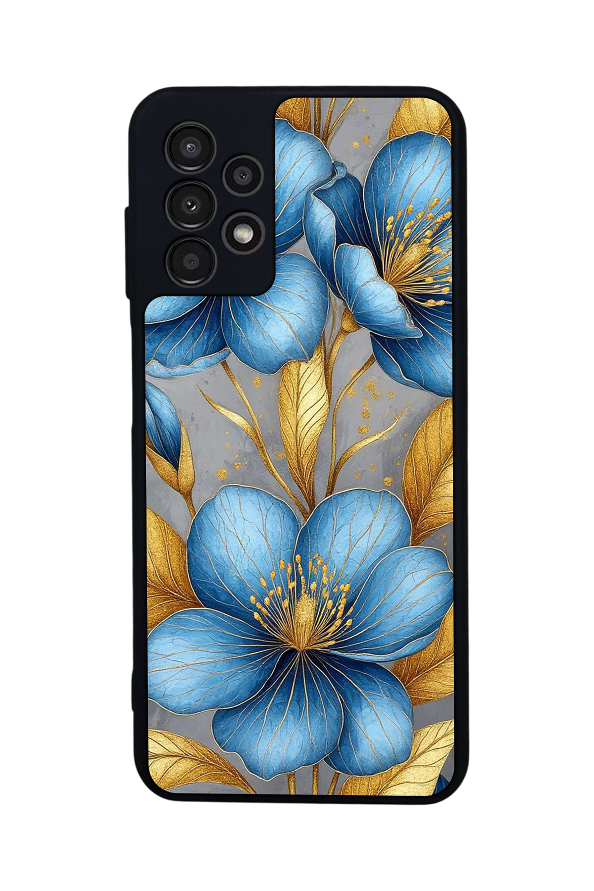 Samsung Galaxy A23 Uyumlu Yaldizli Cicek Tasarımlı Glossy Premium Kılıf