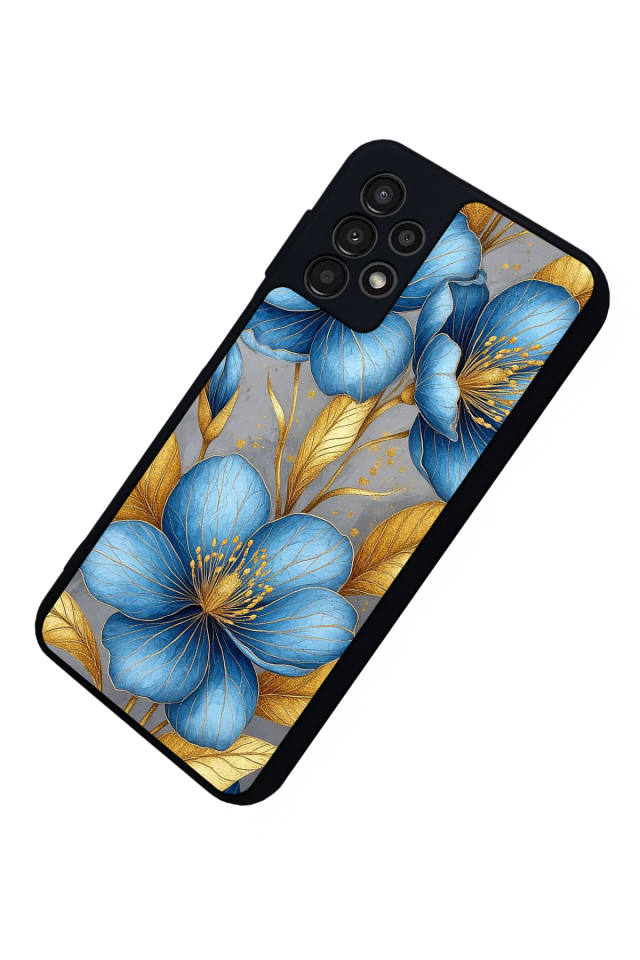 Samsung Galaxy A23 Uyumlu Yaldizli Cicek Tasarımlı Glossy Premium Kılıf