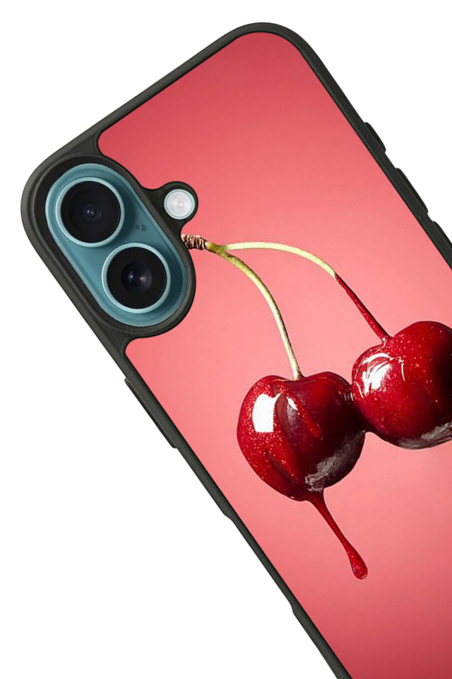 iPhone 16 Plus Uyumlu Kiraz Tasarımlı Glossy Premium Kılıf