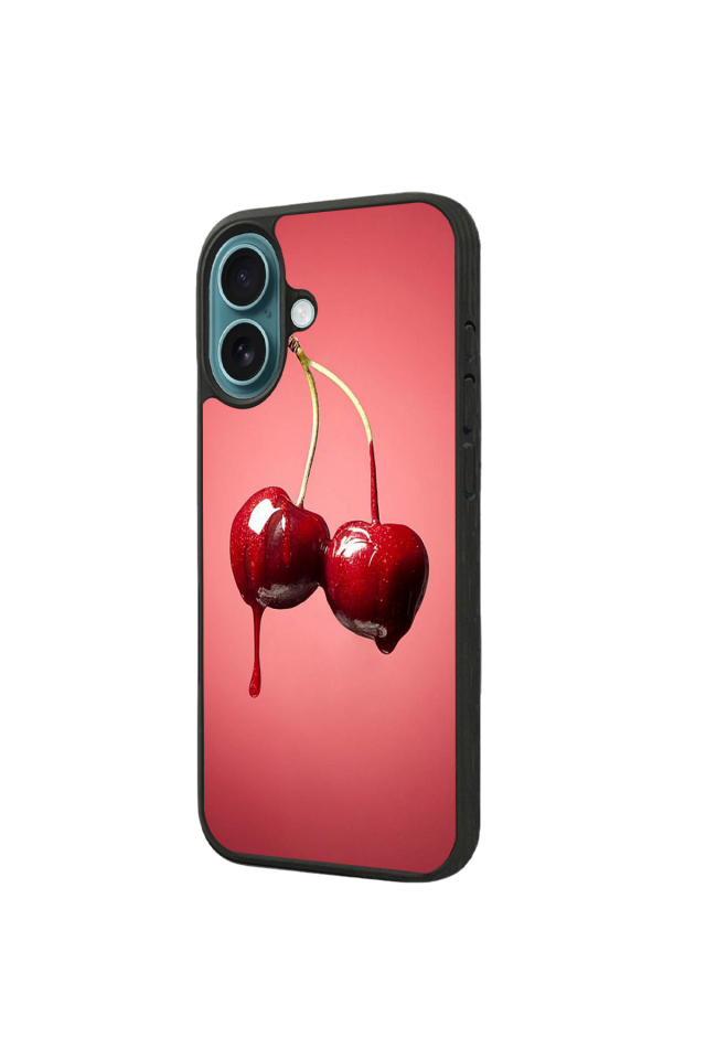 iPhone 16 Plus Uyumlu Kiraz Tasarımlı Glossy Premium Kılıf