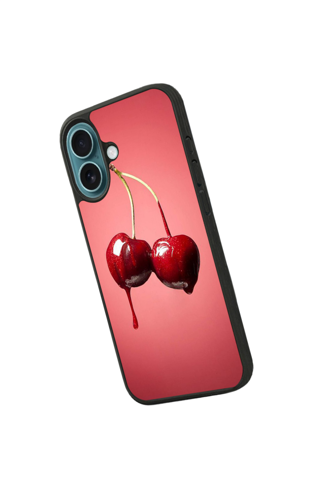 iPhone 16 Plus Uyumlu Kiraz Tasarımlı Glossy Premium Kılıf