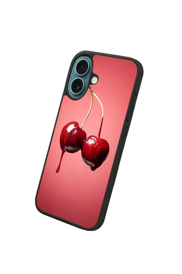 iPhone 16 Plus Uyumlu Kiraz Tasarımlı Glossy Premium Kılıf