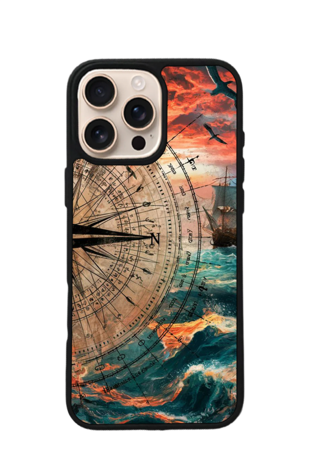 iPhone 14 Pro Max Uyumlu Pusula Tasarımlı Glossy Premium Kılıf