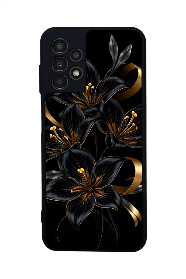 Samsung Galaxy A23 Uyumlu Yaldizli Cicek Tasarımlı Glossy Premium Kılıf