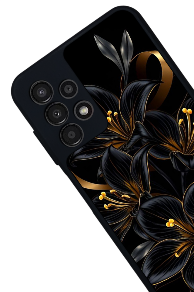 Samsung Galaxy A23 Uyumlu Yaldizli Cicek Tasarımlı Glossy Premium Kılıf
