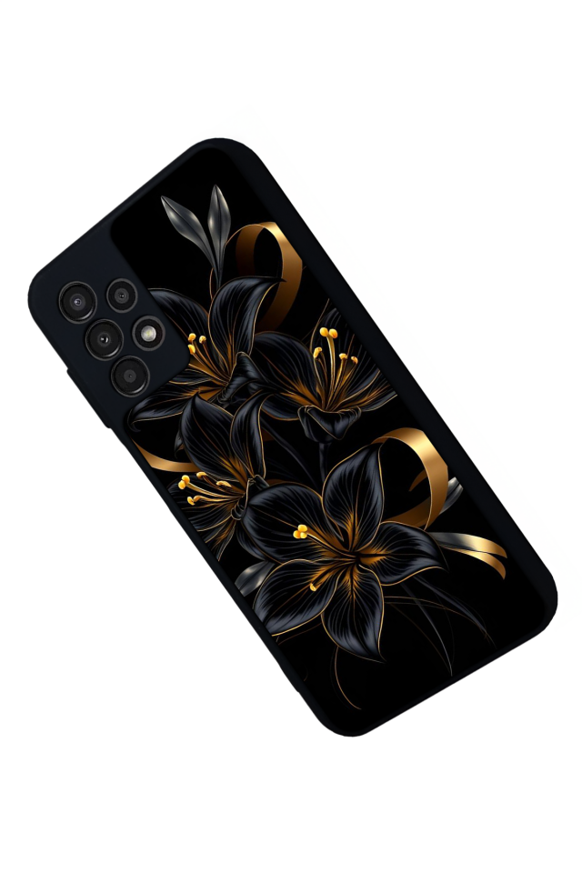 Samsung Galaxy A23 Uyumlu Yaldizli Cicek Tasarımlı Glossy Premium Kılıf