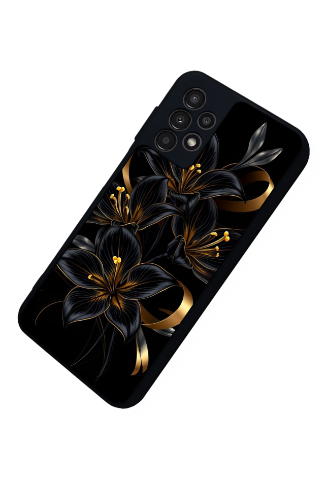 Samsung Galaxy A23 Uyumlu Yaldizli Cicek Tasarımlı Glossy Premium Kılıf