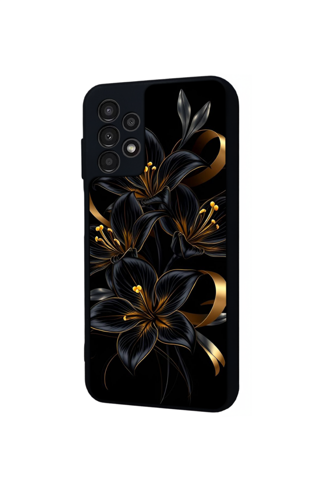 Samsung Galaxy A23 Uyumlu Yaldizli Cicek Tasarımlı Glossy Premium Kılıf
