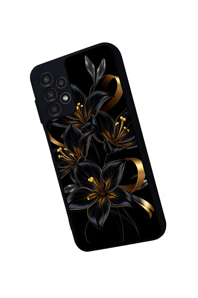 Samsung Galaxy A23 Uyumlu Yaldizli Cicek Tasarımlı Glossy Premium Kılıf