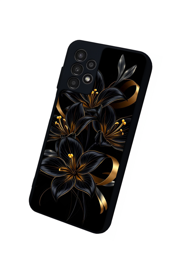 Samsung Galaxy A23 Uyumlu Yaldizli Cicek Tasarımlı Glossy Premium Kılıf