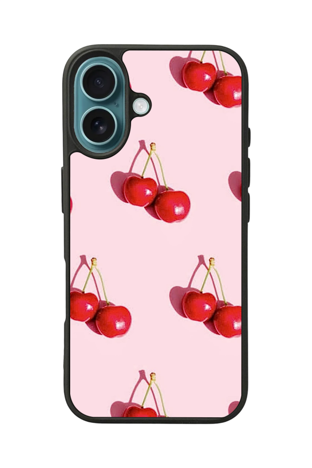 iPhone 16 Plus Uyumlu Kiraz Tasarımlı Glossy Premium Kılıf