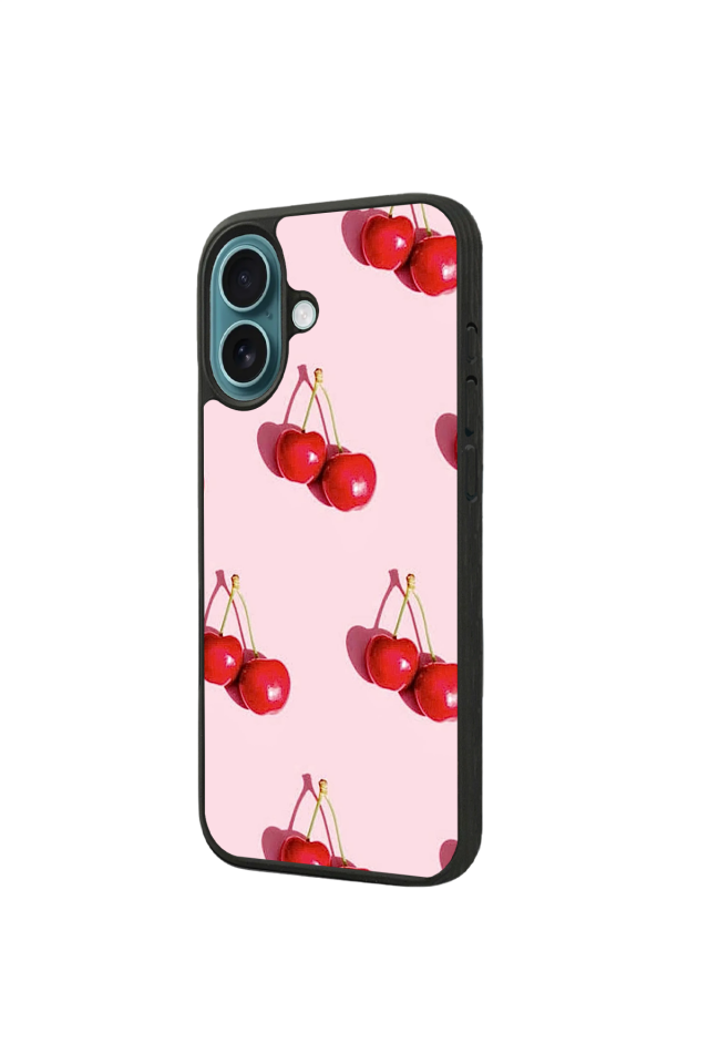 iPhone 16 Plus Uyumlu Kiraz Tasarımlı Glossy Premium Kılıf