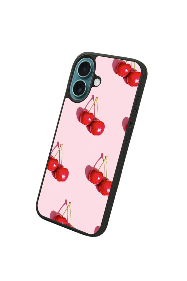 iPhone 16 Plus Uyumlu Kiraz Tasarımlı Glossy Premium Kılıf