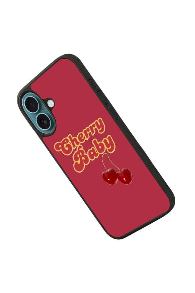 iPhone 16 Plus Uyumlu Kiraz Tasarımlı Glossy Premium Kılıf