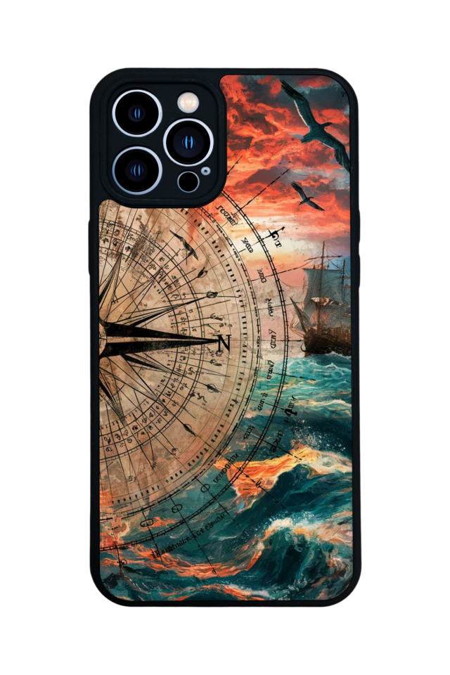 iPhone 13 Pro Max Uyumlu Pusula Tasarımlı Glossy Premium Kılıf