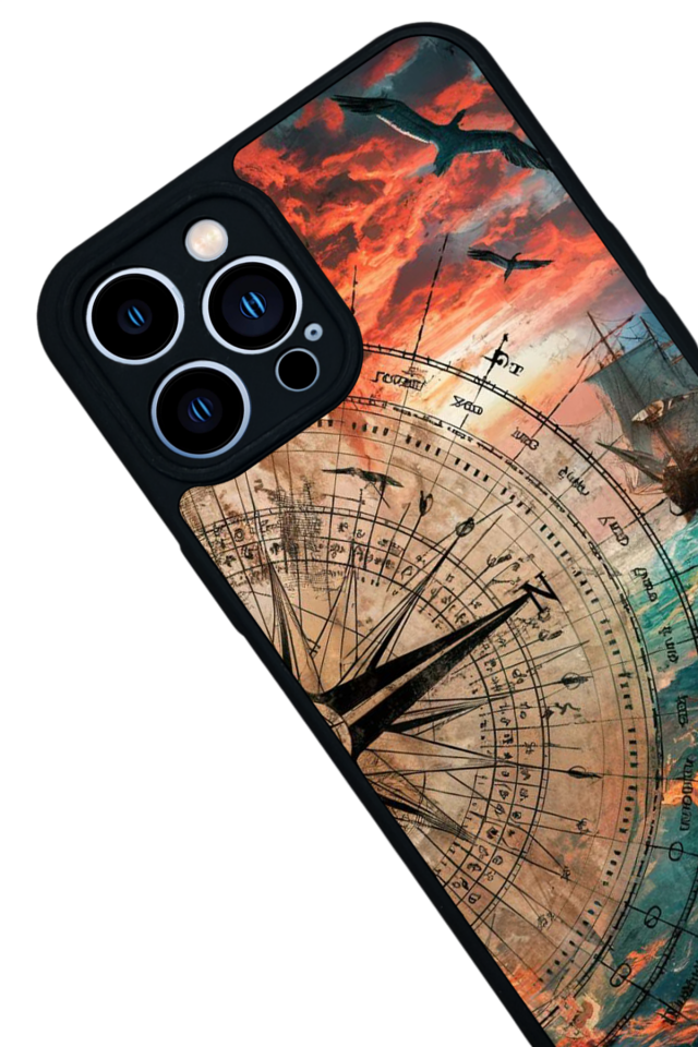 iPhone 13 Pro Max Uyumlu Pusula Tasarımlı Glossy Premium Kılıf