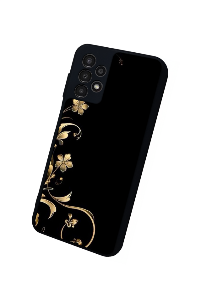 Samsung Galaxy A23 Uyumlu Yaldizli Cicek Tasarımlı Glossy Premium Kılıf