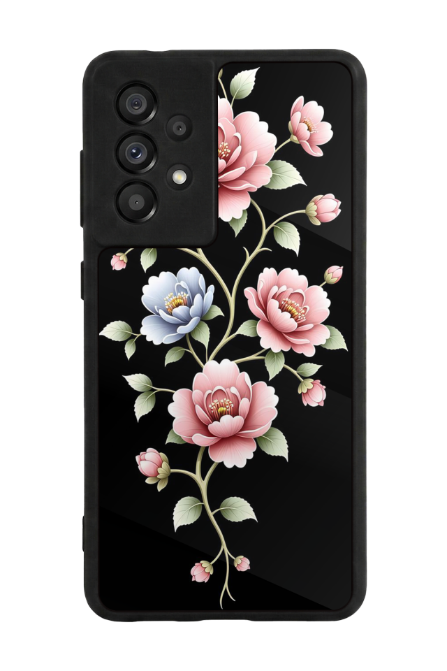 Samsung Galaxy A73 Uyumlu Yaldizli Cicek Tasarımlı Glossy Premium Kılıf