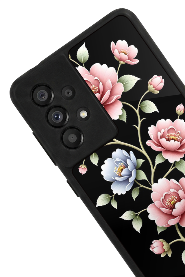 Samsung Galaxy A73 Uyumlu Yaldizli Cicek Tasarımlı Glossy Premium Kılıf